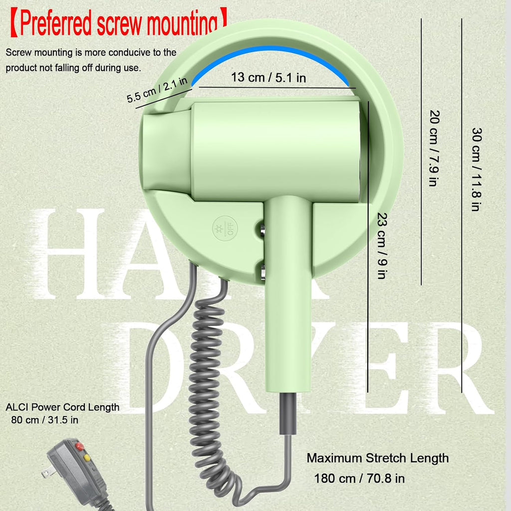 110V Hotel Wall Mounted Hair Dryer for Bathroom(with Night Light)