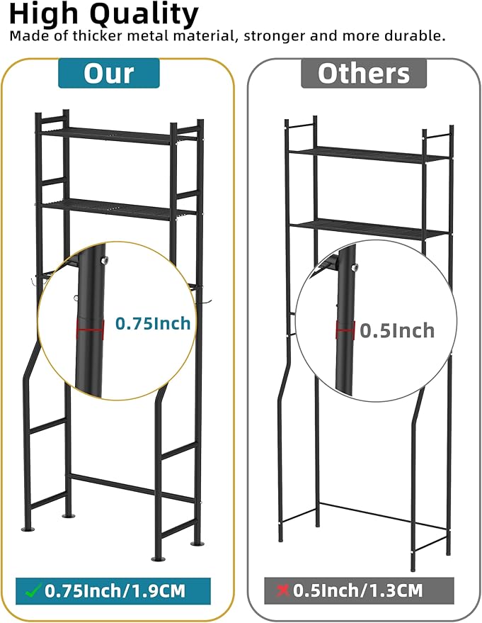 3-Tier Over The Toilet Storage, Freestanding Metal Bathroom Shelves - Image 6
