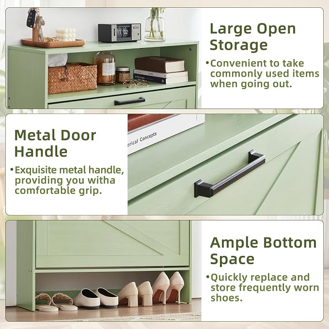 Shoe Storage Cabinet with 2 Flip Drawers, Farmhouse Shoe Organizer with Legs - Image 5