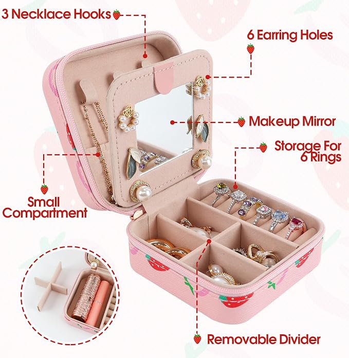Strawberry Travel Jewelry Case Organizer, Small Jewelry Box - Image 5