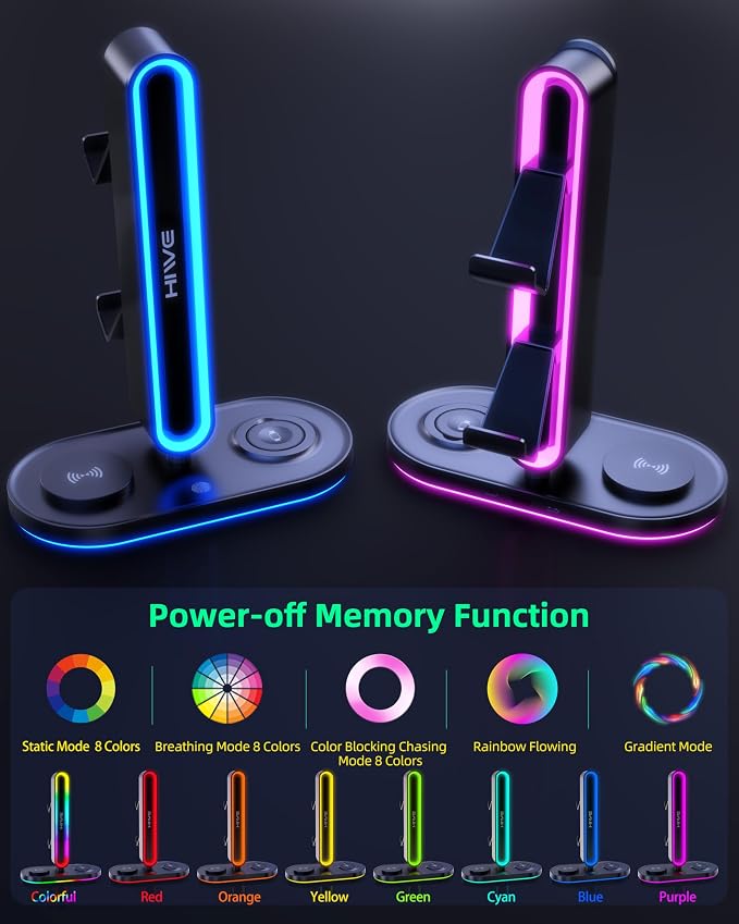 HiWe Universal RGB Gaming Headphone Stand - Image 3