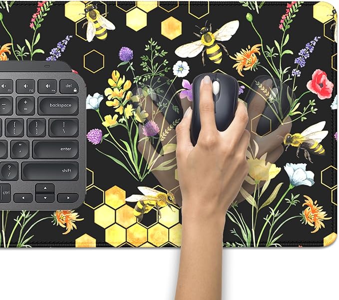 Bees and Honeycombs Mouse Pad, XL Large Wildflowers Mousepad Desk Pad - Image 5