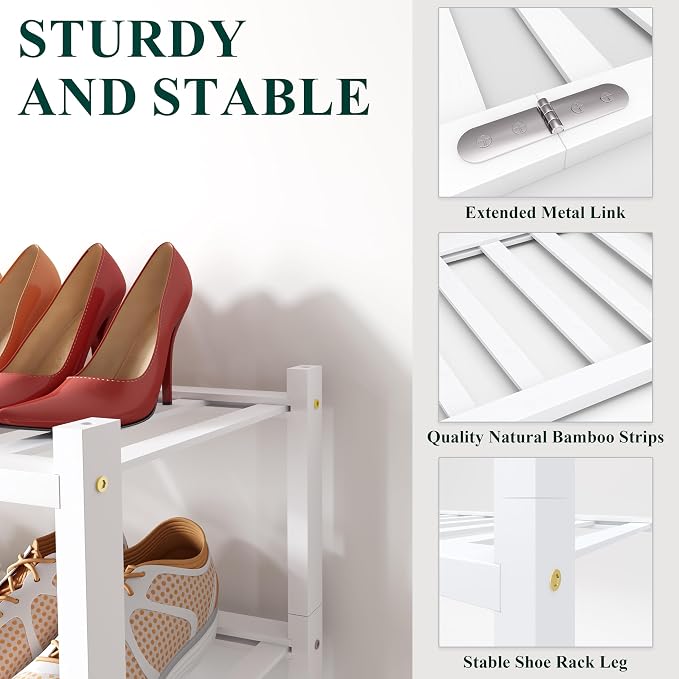 Smiry Bamboo Shoe Rack for Closet, 2 Tier Wooden Stackable Shoe Organizer - Image 3