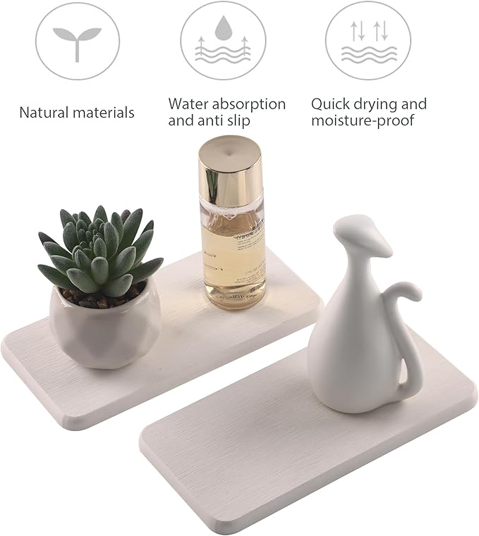 2 Pcs Water Absorbing Stone Trays, Kitchen/Bathroom Sink Soap Dish, Diatomite - Image 2