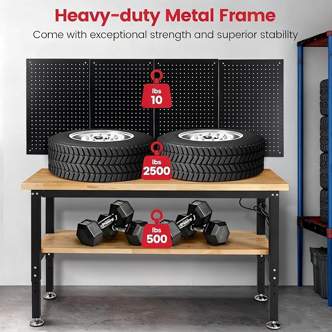 Work Table for Garage 60 x 22 Inch Adjustable Height Workbench Heavy Duty - Image 2