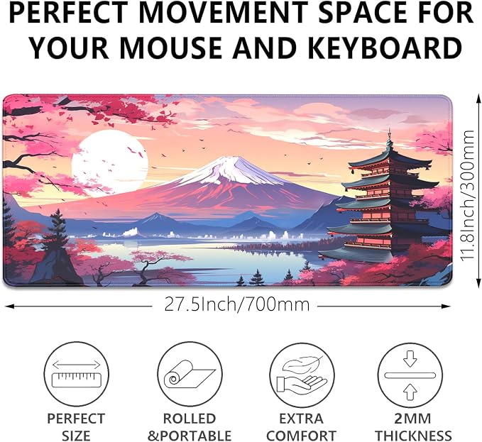 Japanese Cherry Blossoms Mouse Pad, Mount Fuji XL Mousepad Desk Pad - Image 3