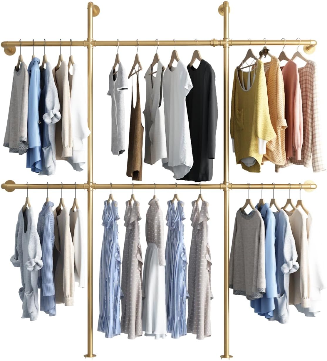 Gold Pipe Clothing Rack Wall Mounted, Industrial Pipe Clothes Racks