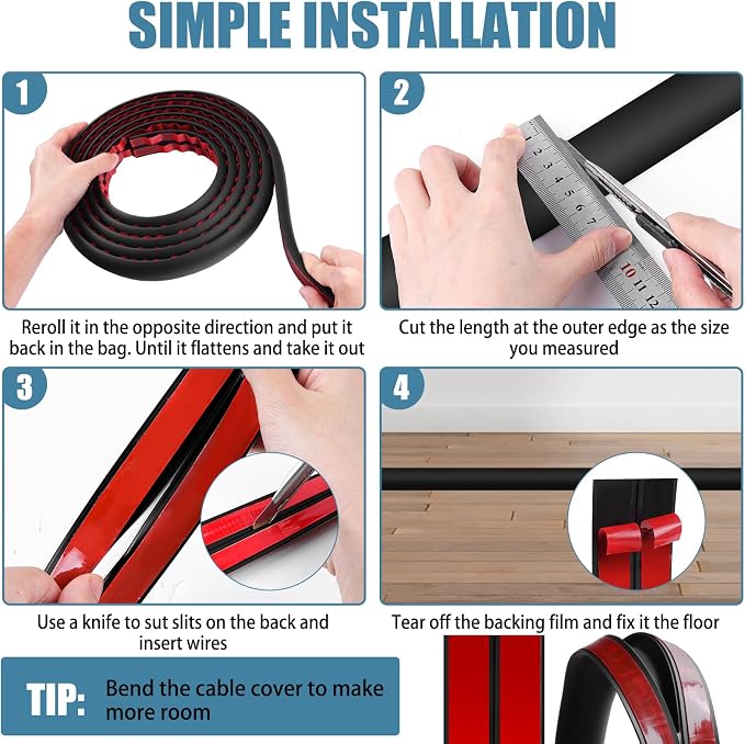 Floor Cord Covers for Wires 10FT Cable Hider Wire Coverr Self Adhesive Cord - Image 5