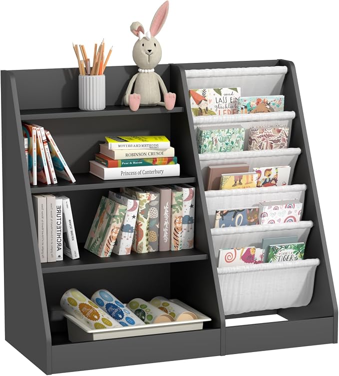 4 Tier Kids Bookshelf Wooden, Five Layer Sling Children Bookcase, Baby Toddler by HedoAjim