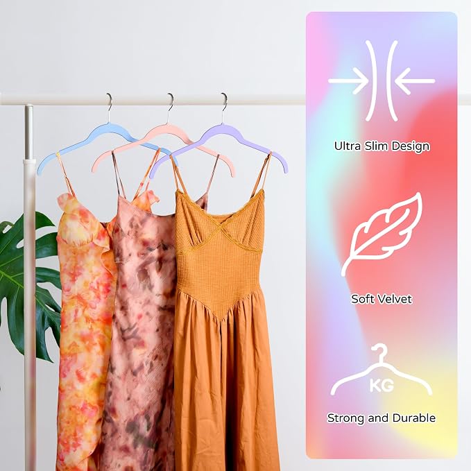 30 Pack Velvet Hangers Multicolor Set – Non-Slip Slim Flocked Clothes Hangers - Image 4