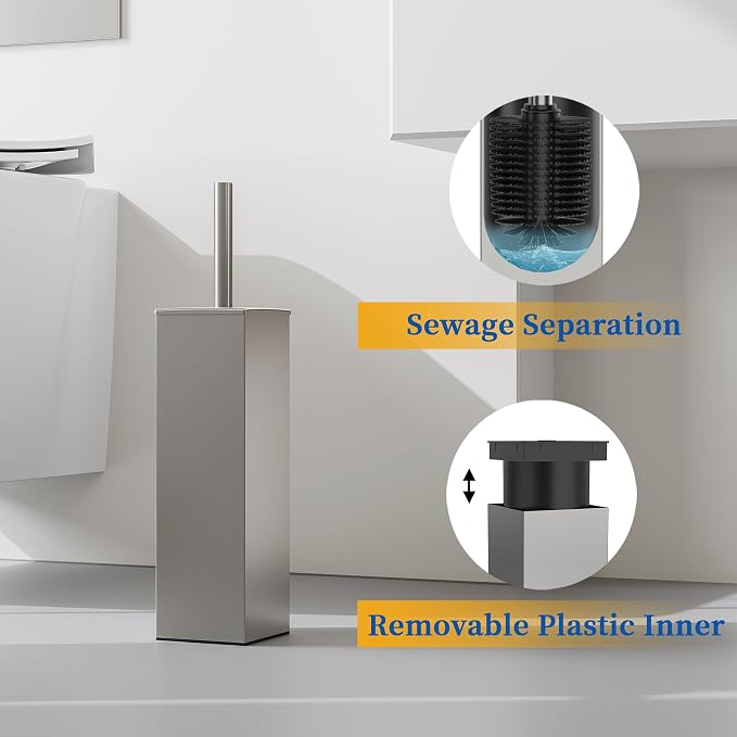 RUACQ Toilet Brush and Holder Set 2pcs, Square Toilet Bowl Brush - Image 5