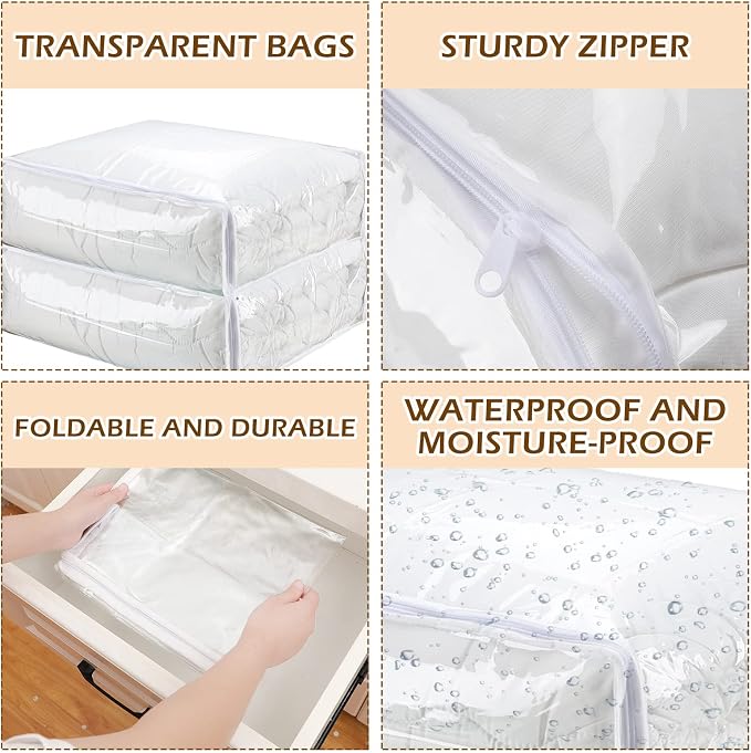 6 Packs Clear Zippered Storage Bags Sweater Moth Bags Plastic Storage - Image 3