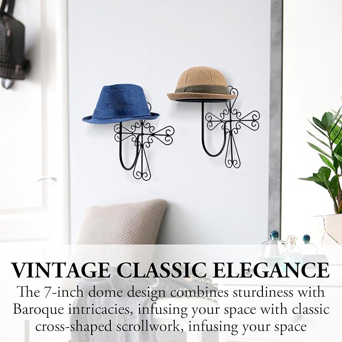 MyGift 2 Pcs Vintage Hat Holder Rack Wall Mount, Helmet and Large Brim Hat - Image 2