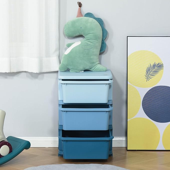 Qaba 3 Tier Kids Storage Unit, 3 Drawer Chest Toy Organizer Plastic Bins - Image 10