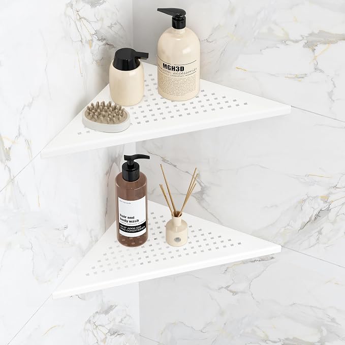 Corner Shower Shelves, 10” Recessed Tile Shower Shelf Matte White, 304 by Qeke