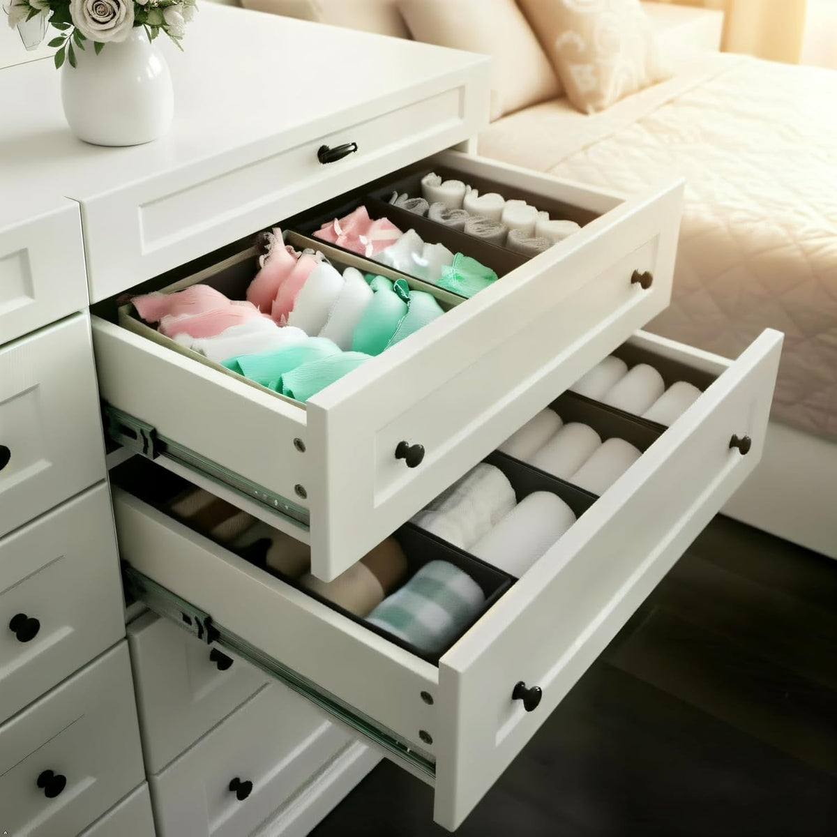 Bructhun Sock Drawer Organizer 9 Pack - Collapsible Fabric Storage