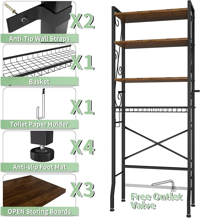 Over-The-Toilet Storage Rack 4-Tier, Bathroom Organizer Shelf Over Toilet - Image 3