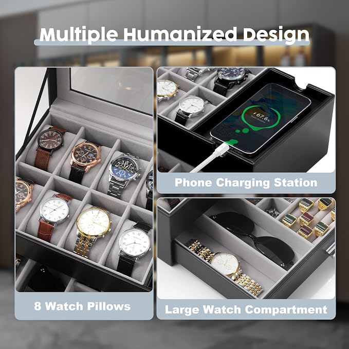 Dajasan Watch Box, Watch Case for Men, 8 Slot Watch Display Case - Image 5