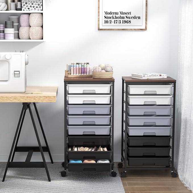Rolling Cart with Drawers, Utility Cart With 8 Drawers and Wooden Tabletop - Image 7