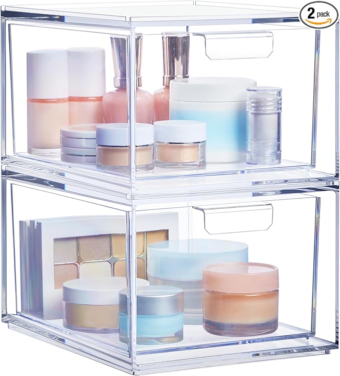 STORi Audrey Stackable Clear Bin Plastic Organizer Drawers | 2 Piece Set | by STORi