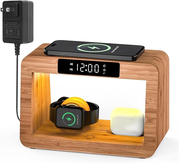 Bamboo Wireless Charging Station, Night Light by HQOBZX