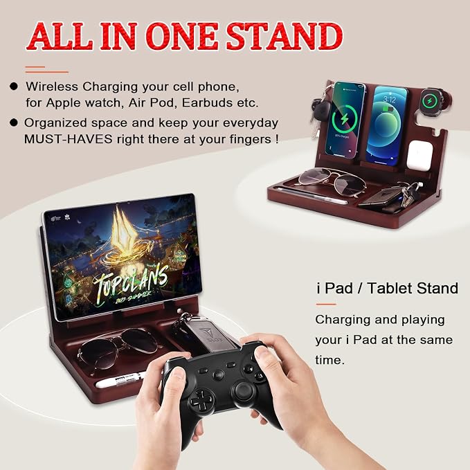 Wood Phone Docking Station, 27W Fast Charging 2 Phone Wireless Charging Station - Image 8