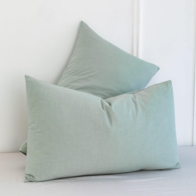 MooMee Bedding Pillowcases Pack of 2 100% Washed Cotton Linen Like Textured - Image 3