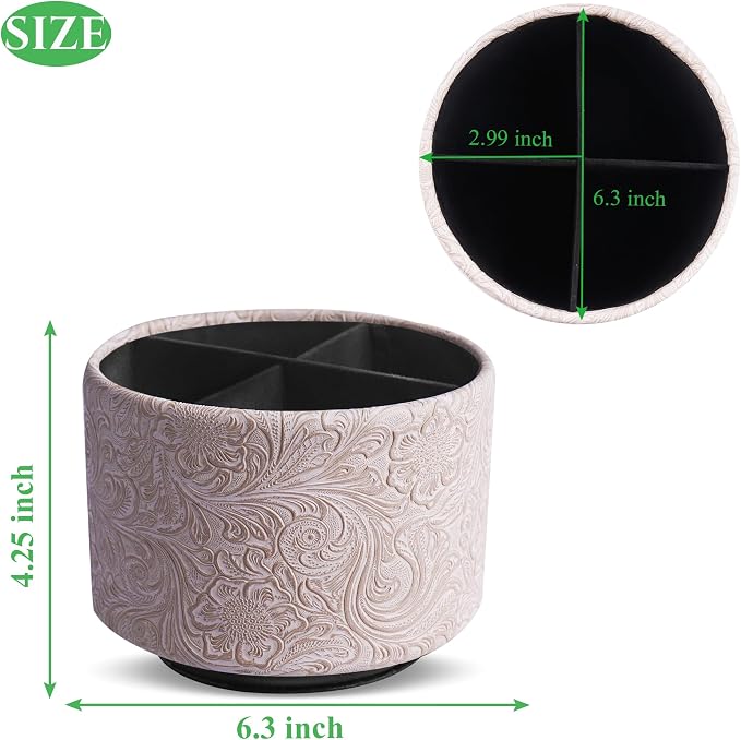 lizimandu Round Leather Art Supply Organizer, Remote Control Holder, 360 Degree - Image 2
