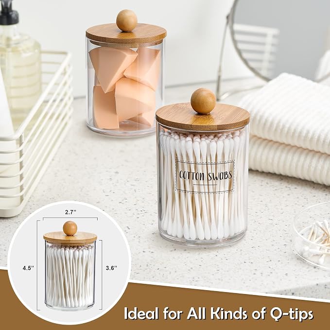 4 Pack Qtip Holder Dispenser - 10 oz Clear Plastic Apothecary Jar Containers - Image 4