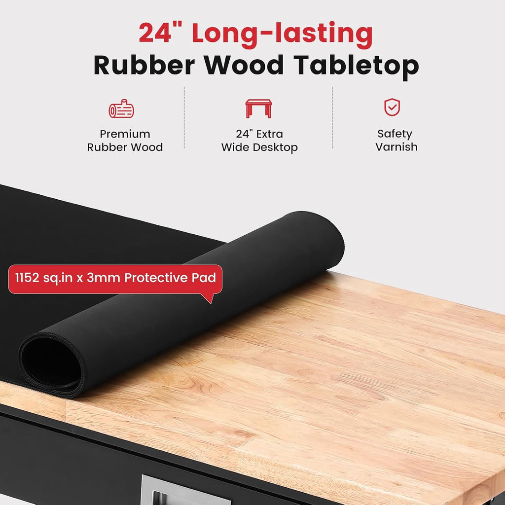 48" Adjustable Height Workbench with Drawers, Rubberwood Top