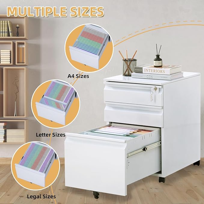 Garvee Mobile Filing Cabinet 3 Drawer, Under Desk File Cabinet - Image 4