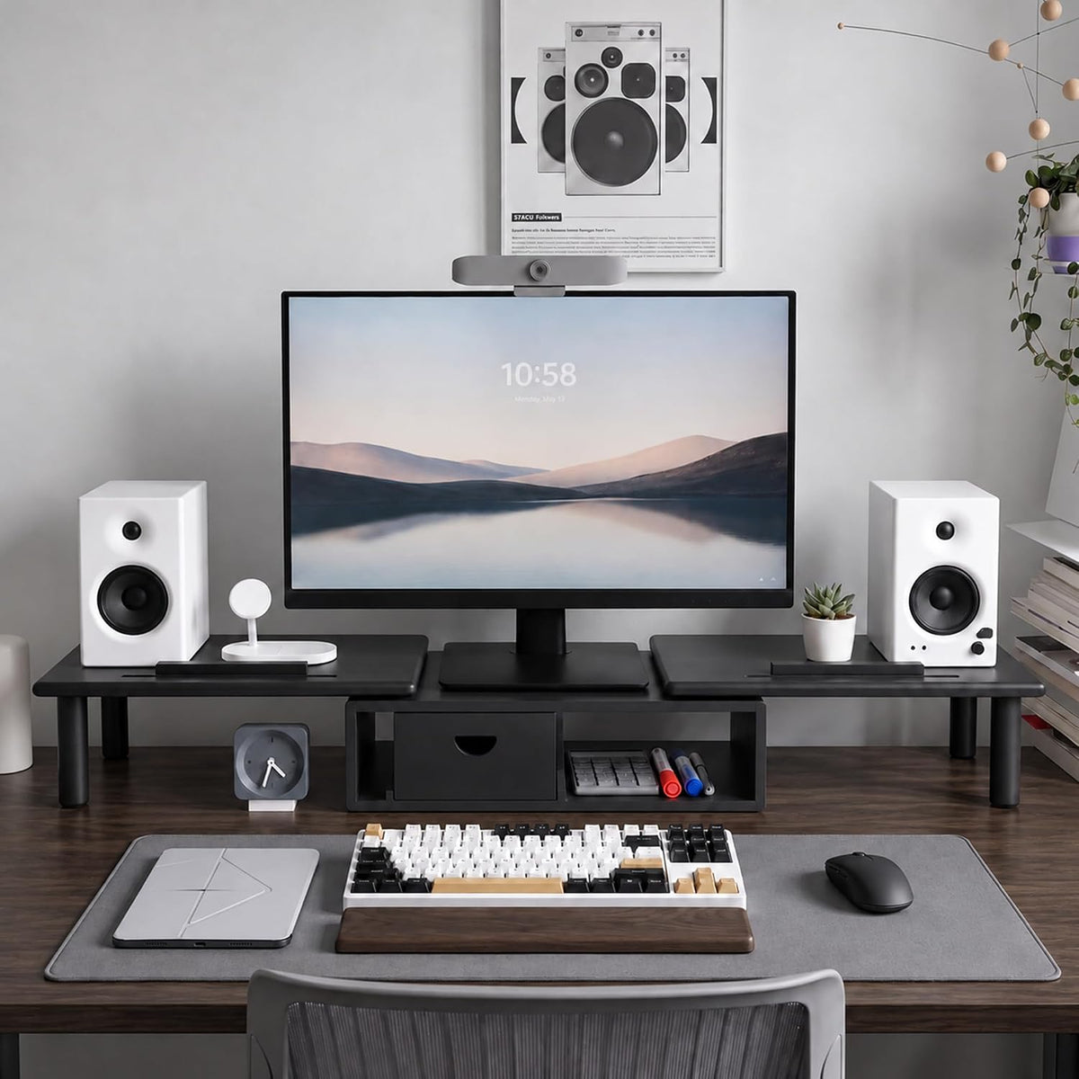 Dual Monitor Stand Riser with Drawer for Desk Laptop