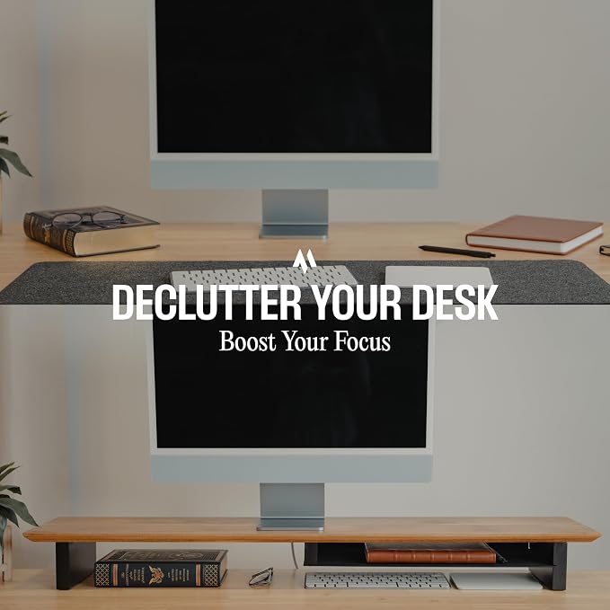Solid Wood Dual Monitor Stand Riser – 43" Oak Desk Shelf - Image 4