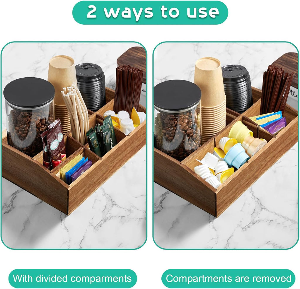 ALELION Acacia Wood Coffee Station Organizer for Countertop - 7