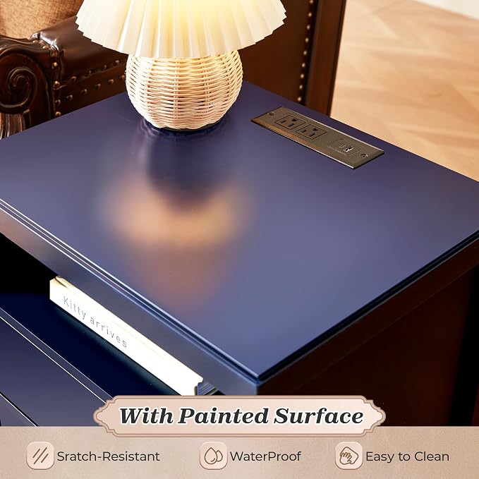 Huuger Nightstand with Charging Station, Bed Side Table - Image 7