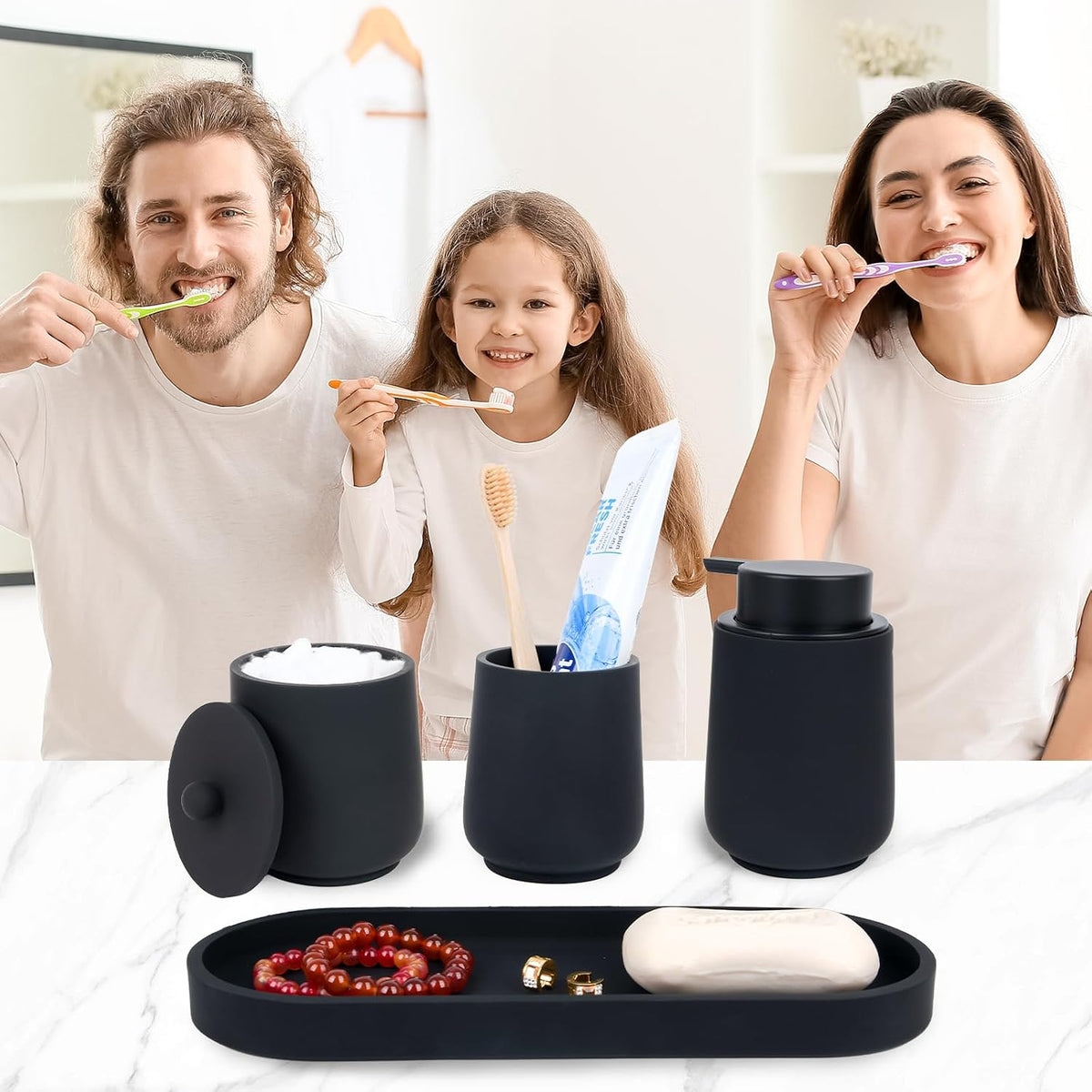 Black Bathroom Accessories Set - 4 Pcs Bathroom Accessory Sets with