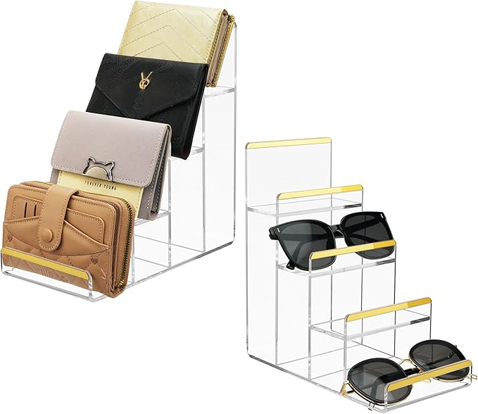 Purse Display Stands, 2 Pack 4-Tier Acrylic Wallet Holder Risers Stand by SHUNKAIZS