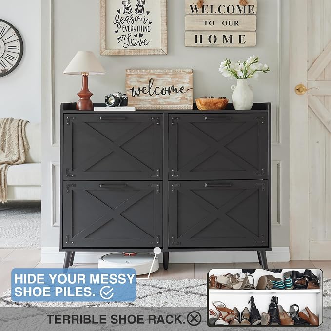 Shoe Storage Cabinet, Farmhouse Shoe Organizer - Image 3