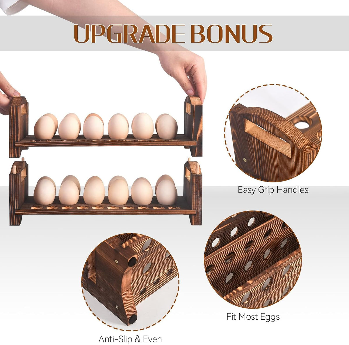 Wooden Egg Holder 3 Layer Fresh Egg Rack Holders Countertop Stackable
