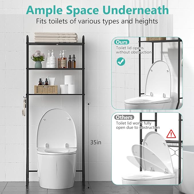 ASHLEYRIVER Over The Toilet Storage Rack, 3-Tier Storage Rack Toilet Adjustable - Image 5