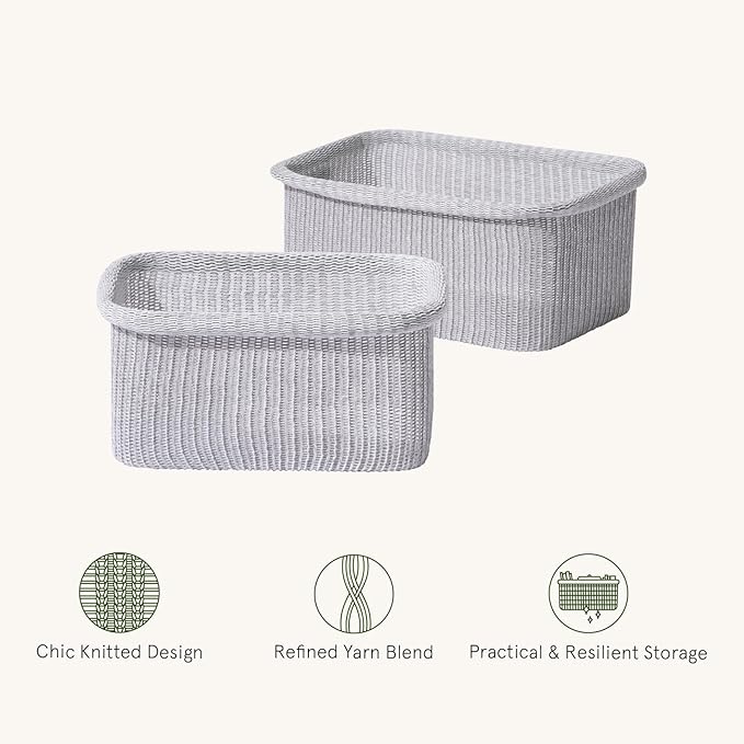 La Jolie Maison Blended Fabric Storage Baskets Set of 2, Rectangle Knitted - Image 5