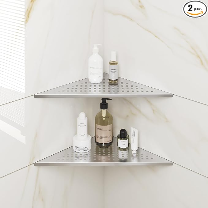 FerdY 2-Pack 10" Brushed Nickel Recessed Corner Shower Shelf, by FerdY