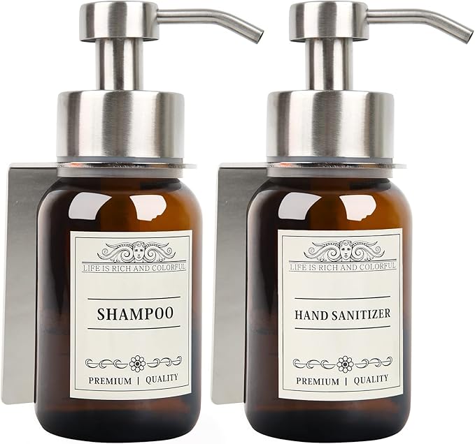 Glass Soap Dispenser with Pump and Wall Mount Holder, 8.5 Oz Shampoo and by NOBTOU