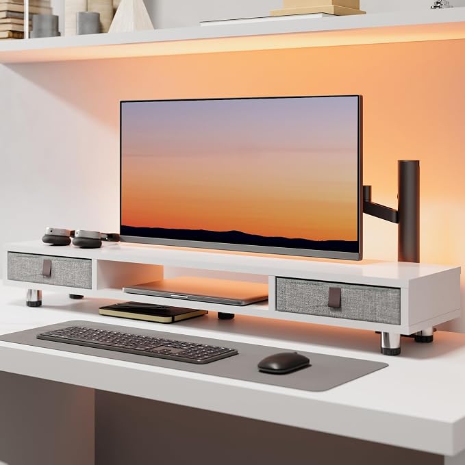 Fenge Dual Monitor Stand with 2 Drawers, 42.5 Inches Large Computer Riser - Image 7