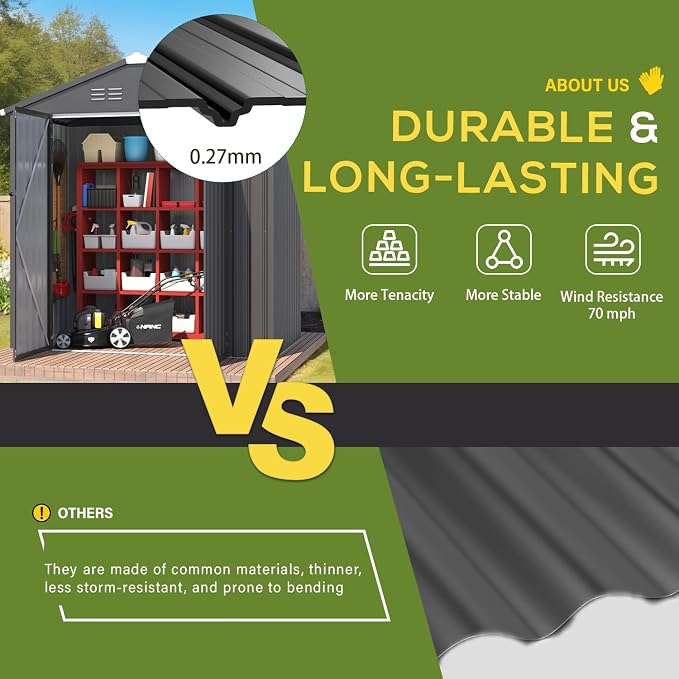 AECOJOY 6' x 4' Outdoor Storage Shed, Dark Grey 4x6 Metal Sheds & Outdoor - Image 3