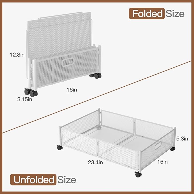 Under Bed Storage with Wheels, Foldable Metal Mesh Underbed Storage Container - Image 2