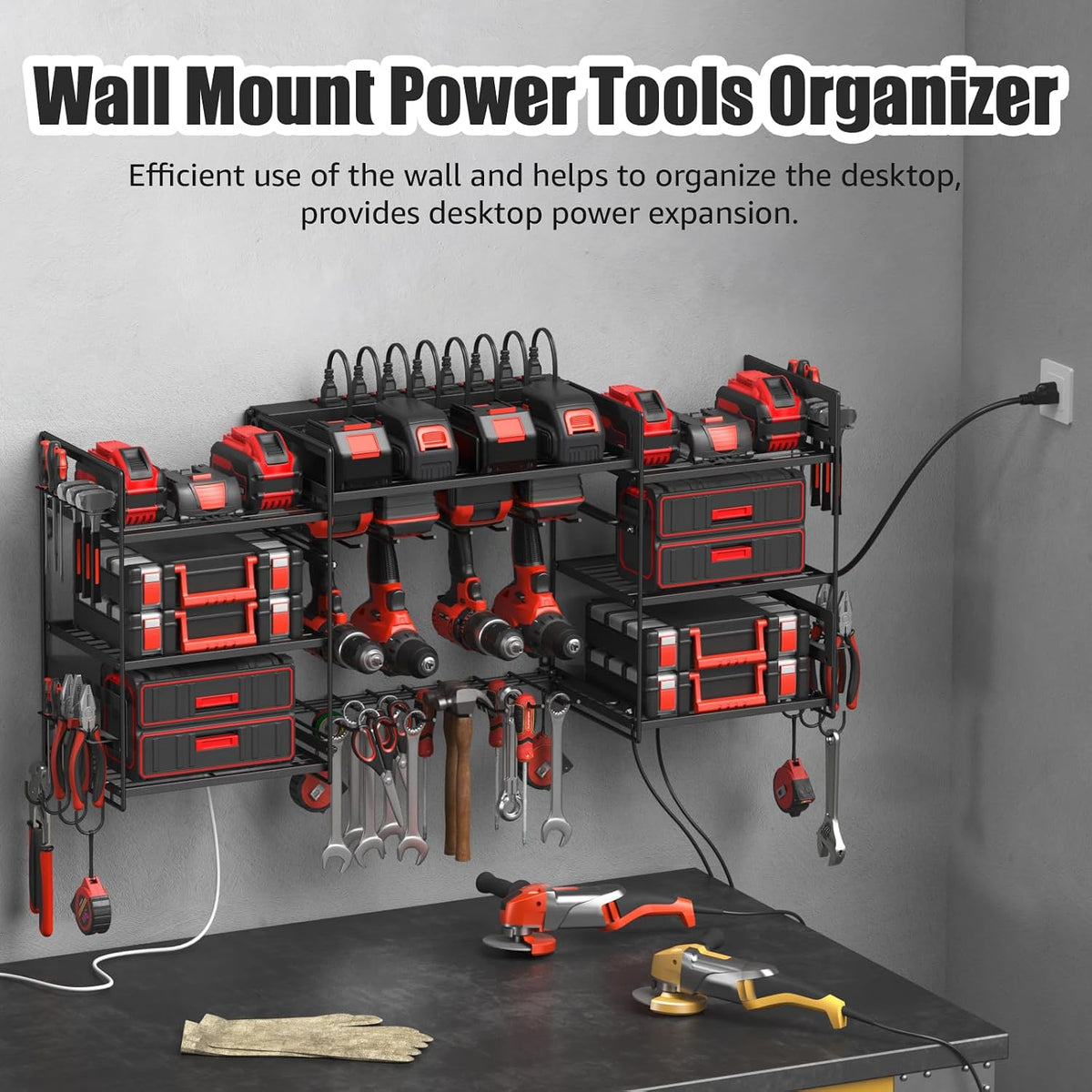 CCCEI Black Power Tool Organizer Wall Mount, Large Tools and Battery