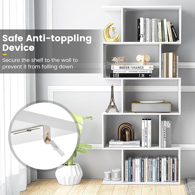 5-Tier Geometric Bookcase Set of 2, 62.5” Freestanding Room Divider Bookshelf - Image 4