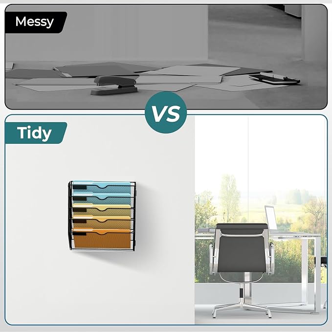 SUPEASY 5-Tier Wall File Organizer Mesh Office Mail Holder, Hanging Wall - Image 6