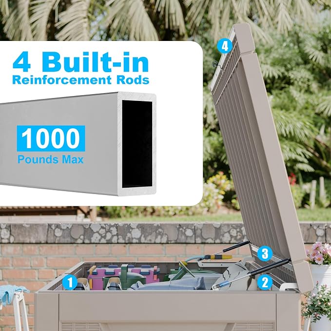280 Gallon Large Resin Deck Box, Lockable Outdoor Storage Box - Image 3